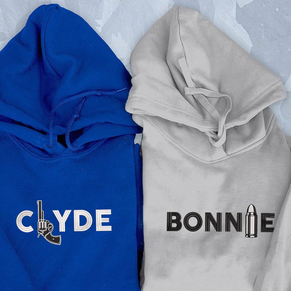 Clyde x Bonnie Custom Embroidered Matching Hoodies For Couples, Personalized Couple Sweatshirt, Couple Embroidered Sweatshirt, Valentine's Day Gifts Idea For Him Her