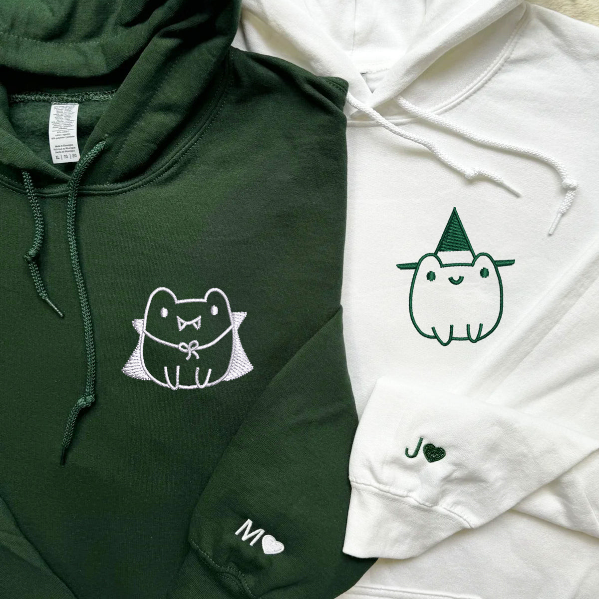 Custom Embroidered Frog Halloween Matching Hoodies for Couples, Personalized Couple Sweatshirt, Couple Embroidered Sweatshirt, Valentine's Day Gifts Idea For Him Her
