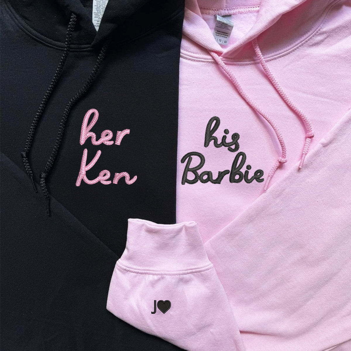 Custom Embroidered His Barbie Her Ken Matching Hoodies for Couples, Personalized Couple Sweatshirt, Couple Embroidered Sweatshirt, Valentine's Day Gifts Idea For Him Her