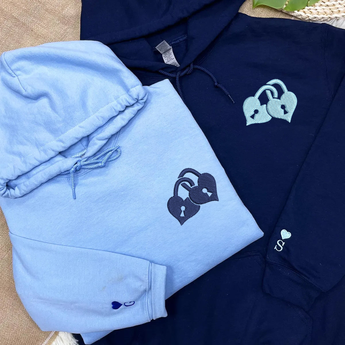 Custom Embroidered Love Padlock Matching Hoodies for Couples, Personalized Couple Sweatshirt, Couple Embroidered Sweatshirt, Valentine's Day Gifts Idea For Him Her