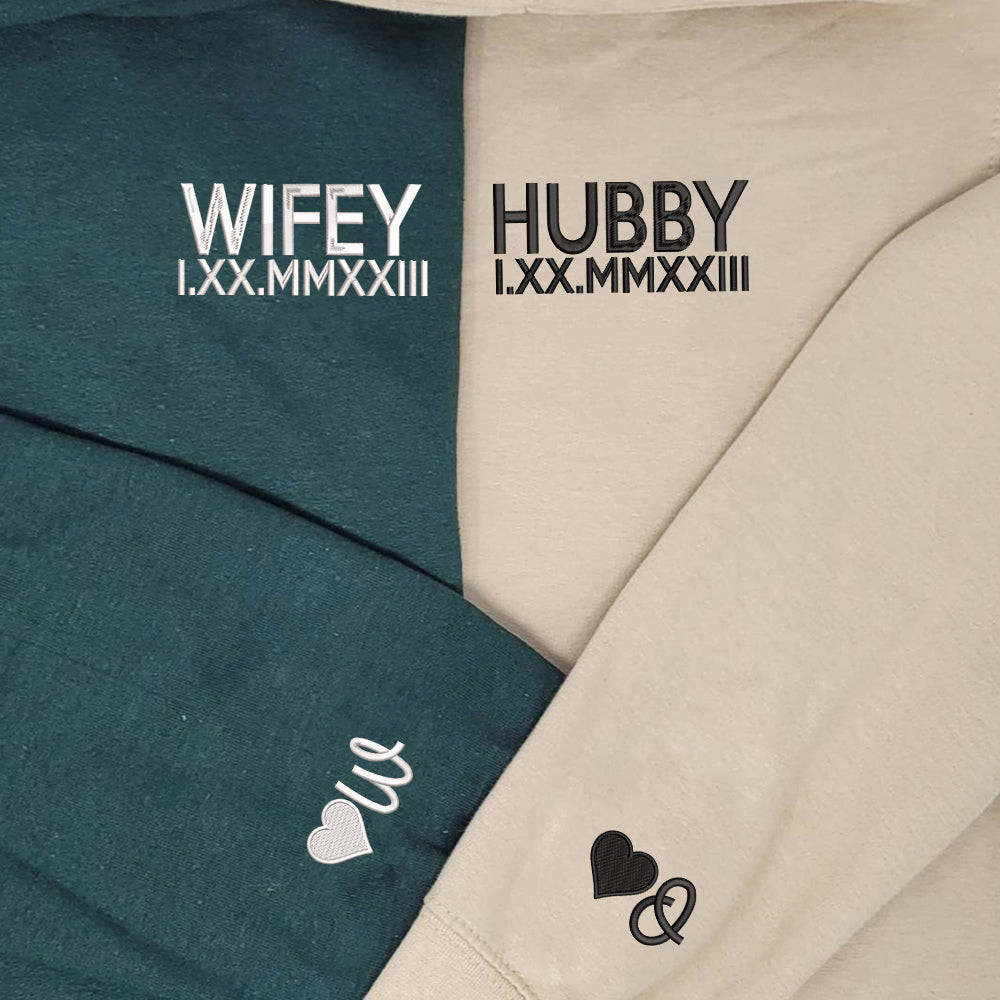 Hubby x Wifey Chest Custom Embroidered Matching Hoodies For Couples, Personalized Couple Sweatshirt, Couple Embroidered Sweatshirt, Valentine's Day Gifts Idea For Him Her 